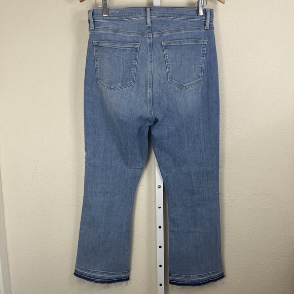 LOFT Curvy Kick Crop Flare Jeans Size 10 30 Light Wash Button Fly Frayed Hem - Picture 3 of 6